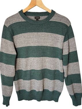 J. CREW Men’s Forest Green Gray Rugby Stripe Wool Blend Y2K Preppy Sweater Sz M